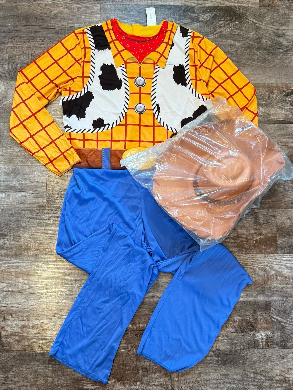 NEW Disney Pixar Toy Story Woody Adult Halloween Costume Jumpsuit and Hat Large
